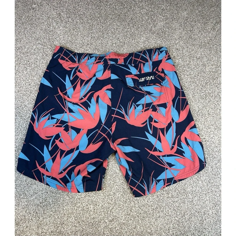 Vintage Surf Style 90's‎ Hawaiian Floral Beach Board Shorts Drawstring Retro 34